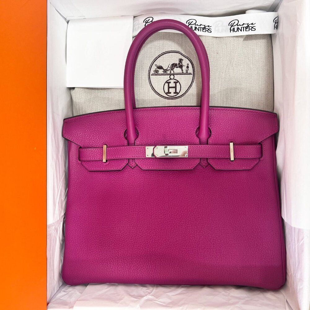 100% Authentic Hermès Birkin 30 in Rose Pourpre Togo with PHW Stamp A